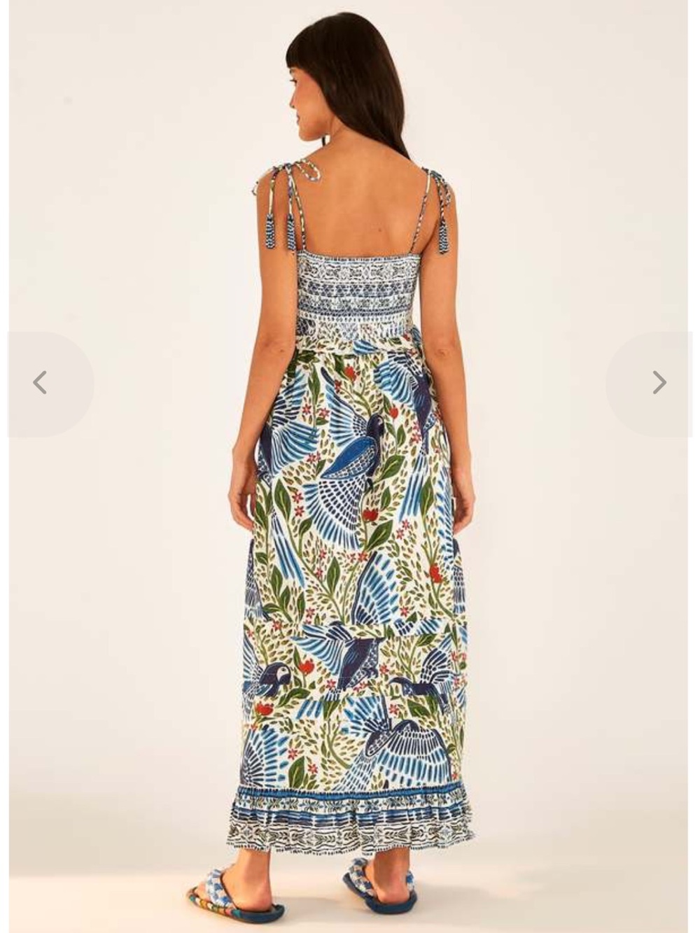 Farm Rio Tropical Bird Print Maxi Dress Small Smocked Tiered Sundress Macaws - Picture 2 of 9